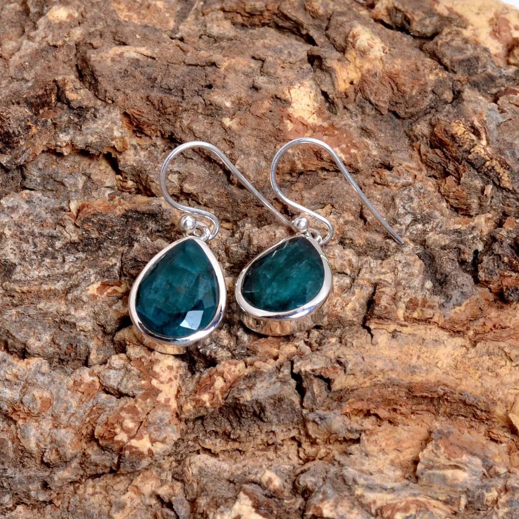 Sapphire 925 Sterling Silver Dangle Earrings, Gemstone Handmade Women Earrings Jewelry