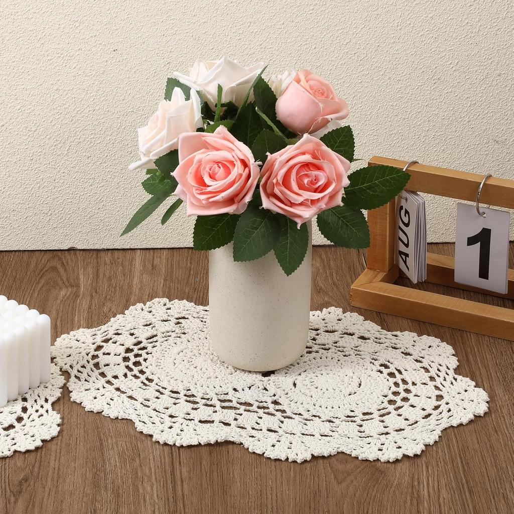 Handmade Crochet Lace Doilies, 2PCS Beige Oval Cotton Table Runner Placemats, Floral Cotton Table Scarf Knitted Coasters Placemats Furniture Cloth