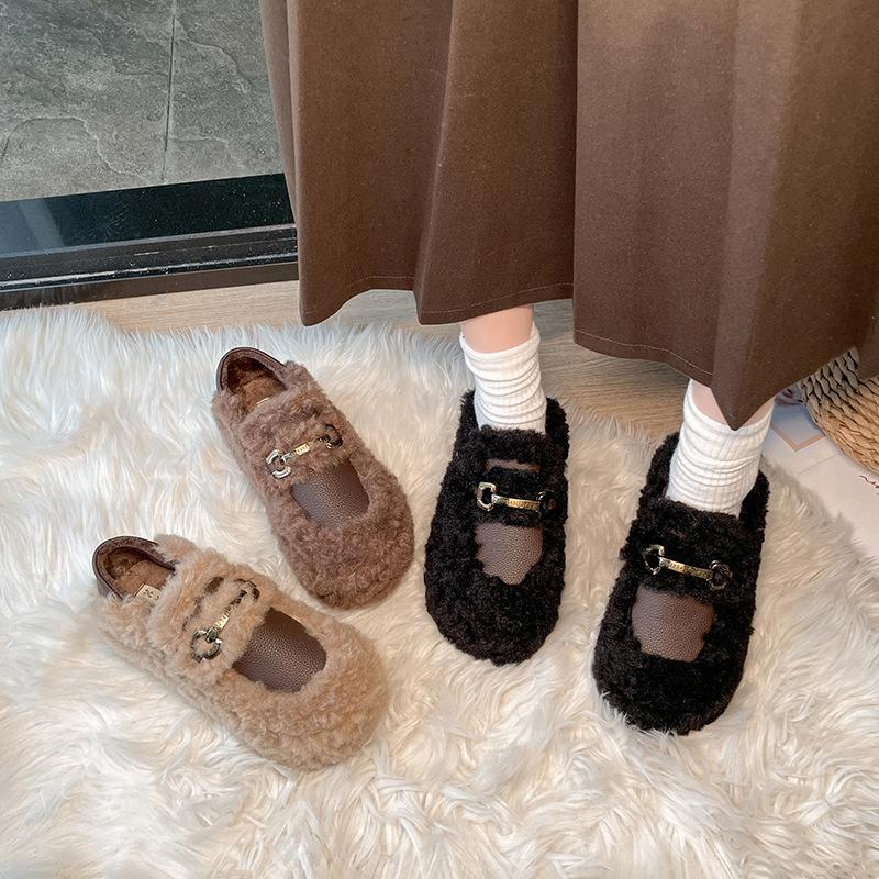 Thick-soled Heightening Fluffy Shoes Women's 2025 New Winter Wear Velvet Cotton Shoes Internet Celebrities Wear Two Beanie Shoes