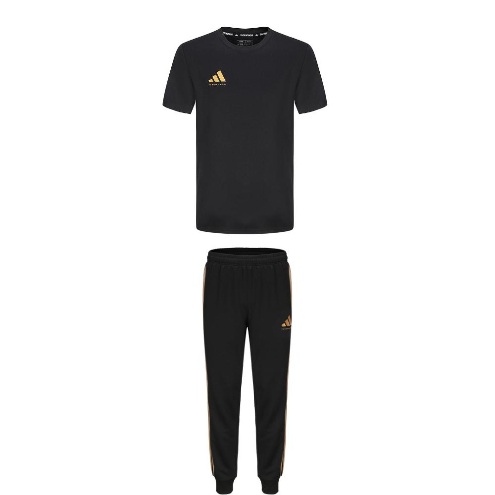 Adidas Taekwondo Logo Round Neck Pullover Simple Short Sleeve T-Shirt Striped Fashion Long Pants Casual Sports Suit ADICLTS24CTKP-BG+TR30P1T-BG
