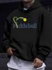 American Western Style Unisex Autumn Winter Print Hooded Long Sleeve Sweatshirt, Pickleball Pattern Hoodie, Emerging Racket Sports Design, Energetic C