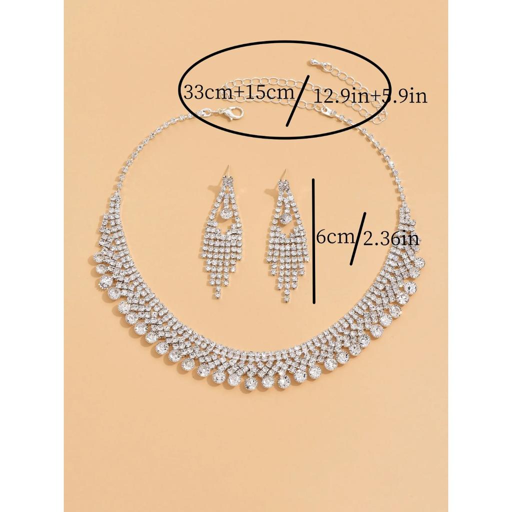 3PCS Fashion Jewelry Set Tassel Water Diamond Earrings Necklace Party Fashion Accessories