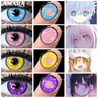 AMARA Crazy Halloween Color Contact Lenses For Eyes Anime Cosplay Colored Lenses Blue Pink Lens Beauty Pupils Yearly Use