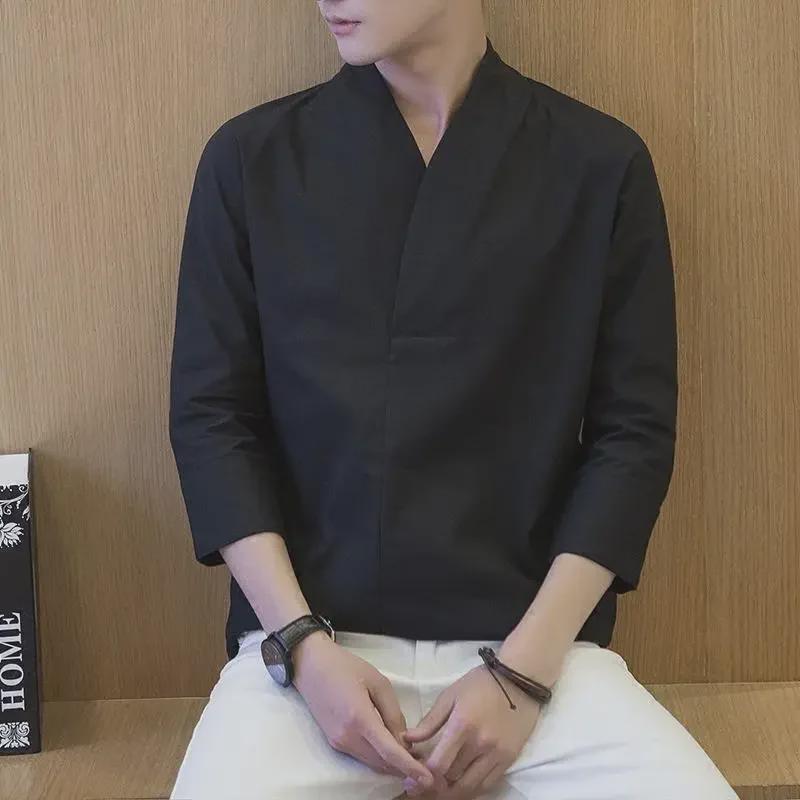 Men's Chinese Style Summer Tang Suit: Short-Sleeved Hanfu Top for Meditation, Tea, and Casual Wear
