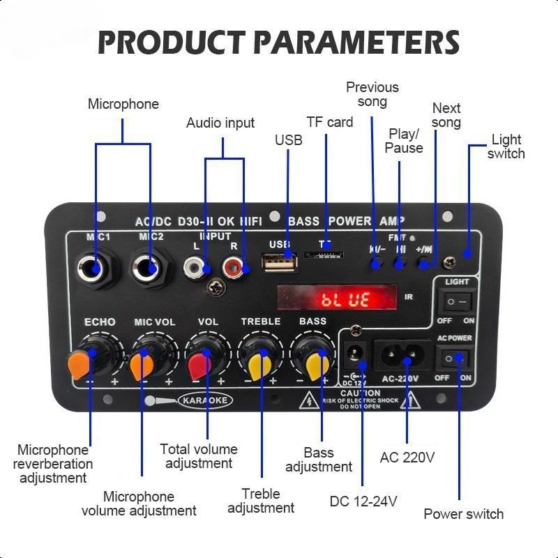 D30 D10 Amplifier 12V24V High Power Amplifier With Bluetooth With Digital Display Car Audio