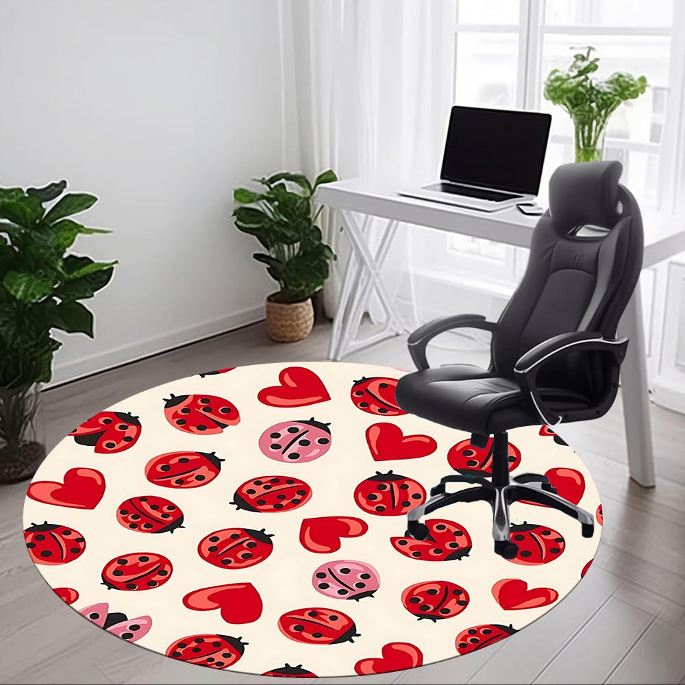 1pc Ladybug Hearts Office Round Area Rug, Indoor Mat Suitable For Office, Under Office Chairs Bedroom Living Room Home Decor, Room Deco