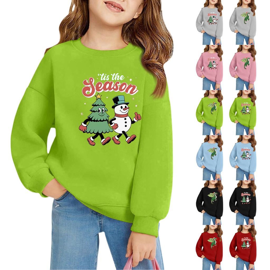 Christmas Day Girls Round Neck Pullovers For Kids Printed Baby Tops