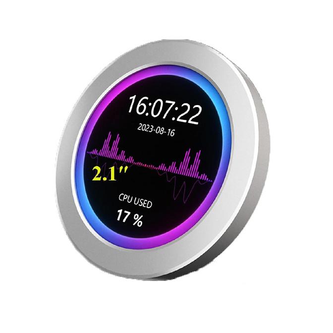 2.1inch USB Monitor 480×480 Pixel-Water Cooler Screen/PC Case Secondary Screen/Desktop RGB Ambient Screen, with Music Spectrum Analysis Function,