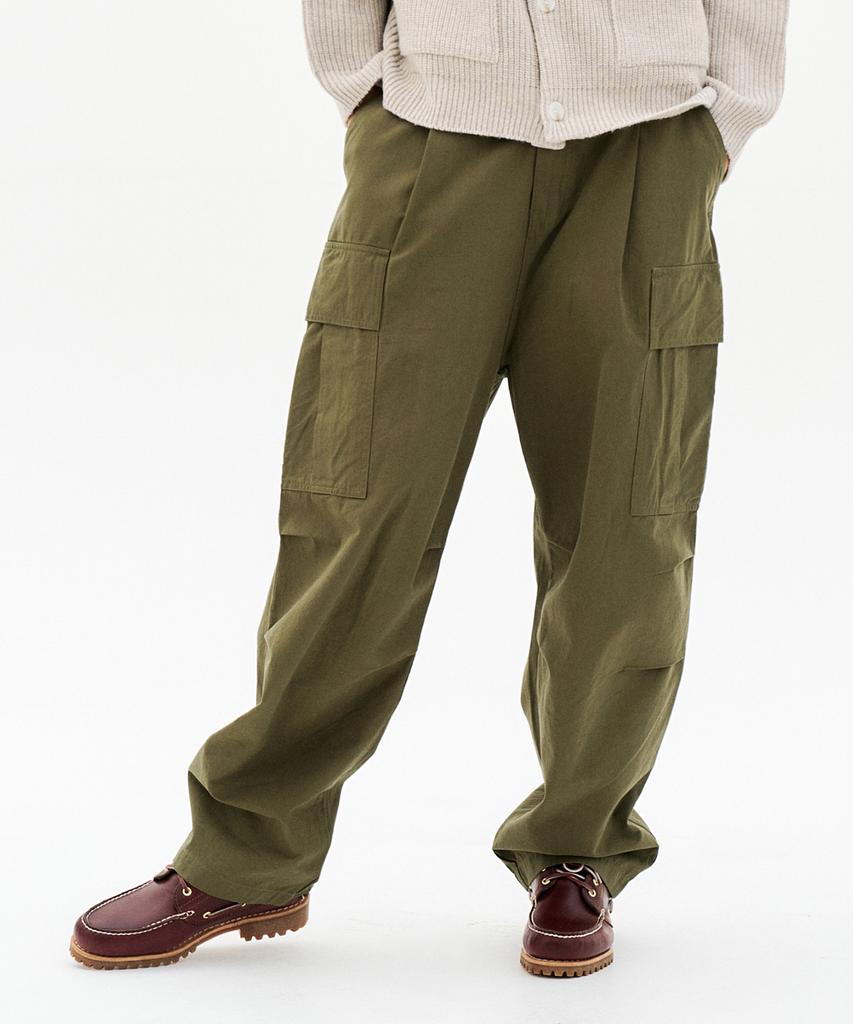 CONTROBANAL3 Single-Pleat Wide Cargo Pants [Khaki]