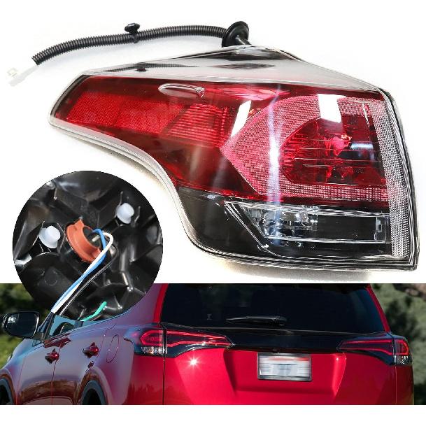 TBVECHI Tail Light, Universal Tail Lights Rear Outer Lamp with Wire Harness Fit For Toyota Rav-4 2016-2018-Red Lens Left Driver Side