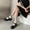 Japanese Style StudentSweetbow Black Flat Shoes Round Toe Shallow Sole One-Character Buckle Low Heel Mary Jane Shoes