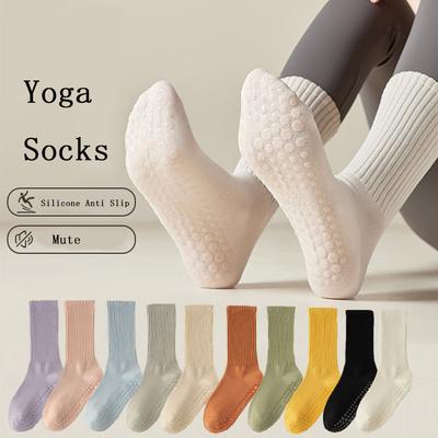 3 Paar Damen Yoga Socken Mid Calf Rutschfeste Pilates Socken für Damen Einfarbig Atmungsaktiv Fitness Tanz Gym Trainingssocken
