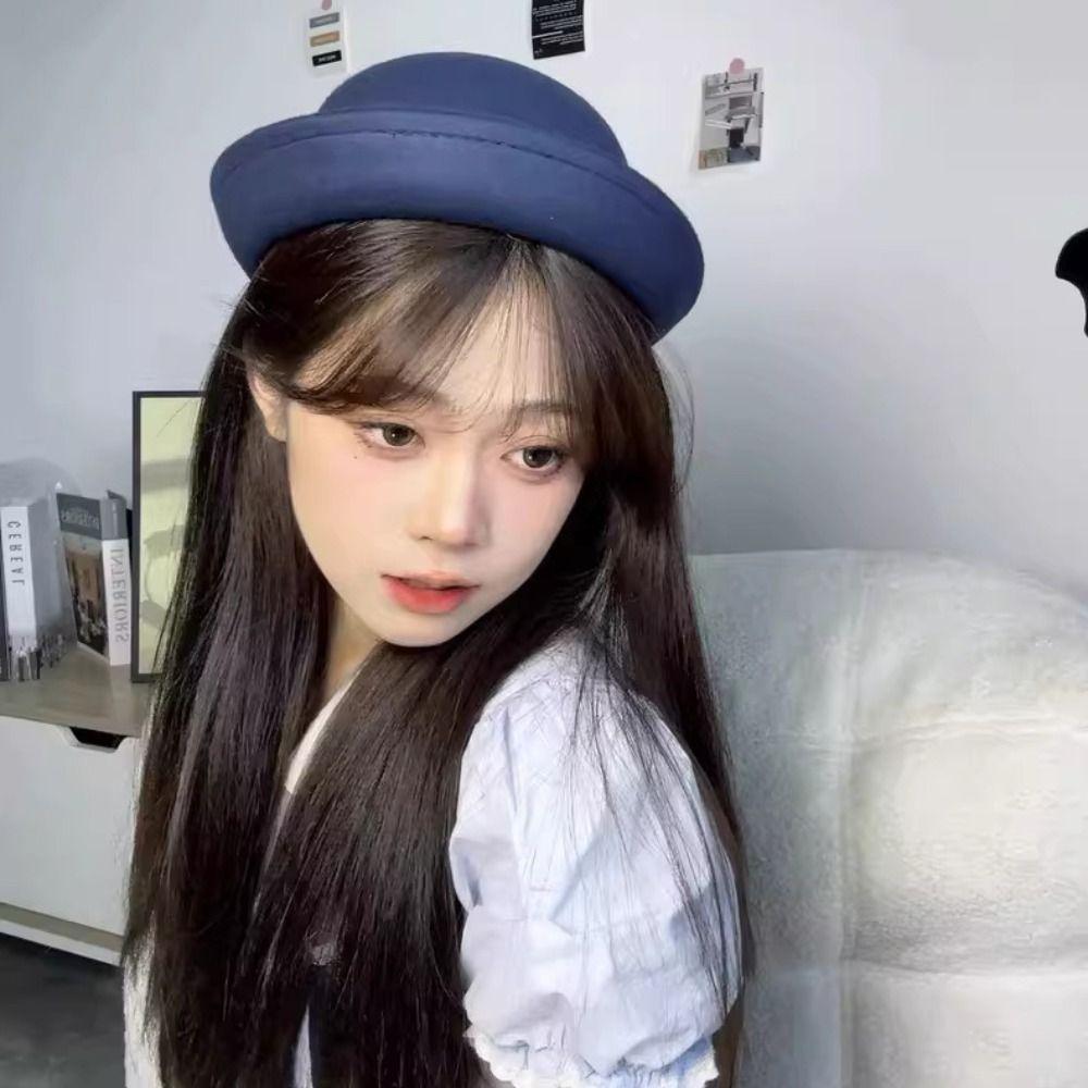 College Style Bow Bowler Hat Cute Sailor Hat Retro Round Dome Fedora Hat  Outdoor