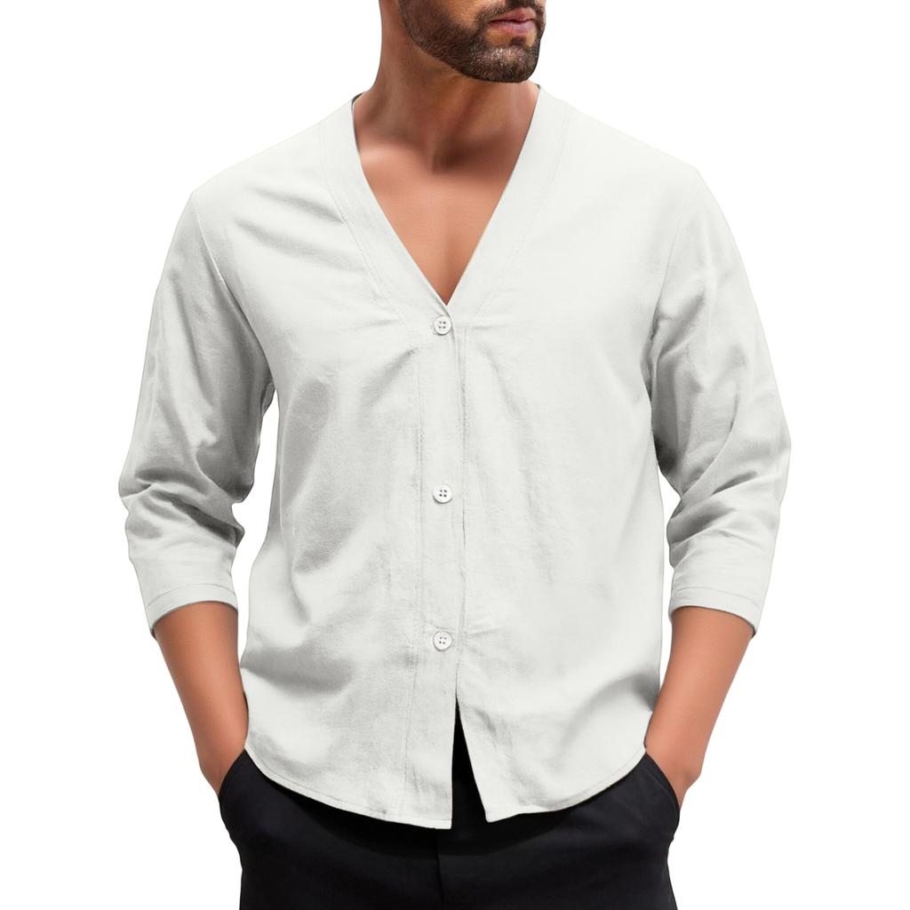 Men's Casual ,color Linen V,neck Long,sleeved Button,down Cardigan