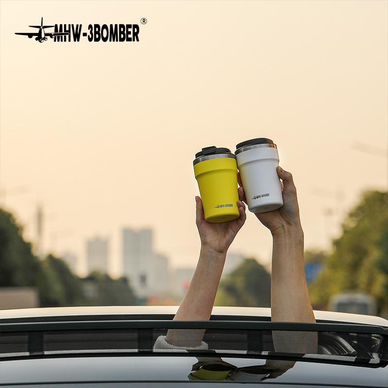 MHW-3BOMBER 360ml Coffee Cups Portable Car Travel Mug with Leak-proof Lid Thermal Mugs Double Walled Water Cup Home