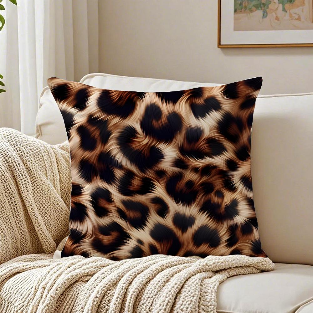 Plaid Leopard Print Textures Pillow Cushion Cover Linen Pillowcase Soft For Sofa Bed Home Room Decor