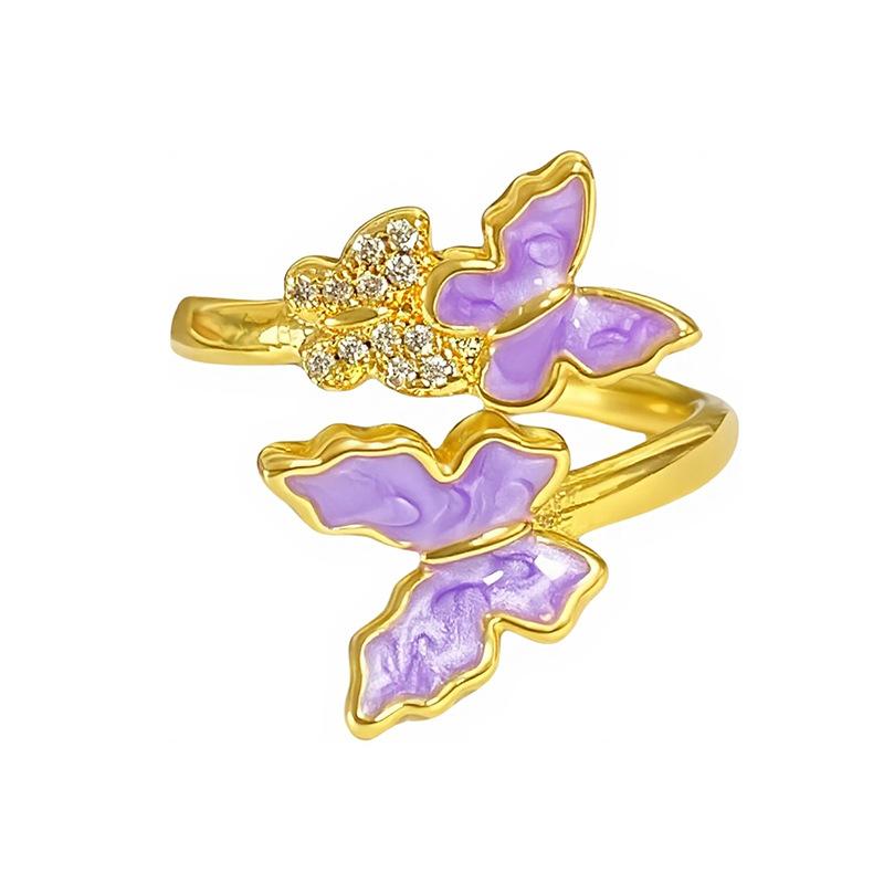 Purple Brilliant Enamel Medieval Vintage Open Ring Retro Personality Niche High Sense Stacked Index Finger Ring