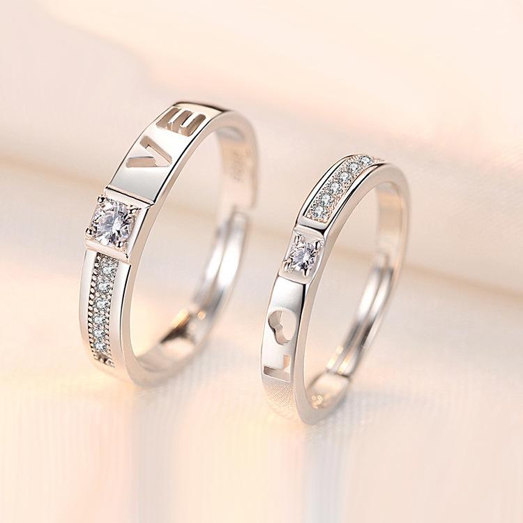 2pcs Couple 925 Sterling Silver Rings Sparkly Zircon for Women and Men Superior Luxury Wedding Jewelry Anniversary Gift