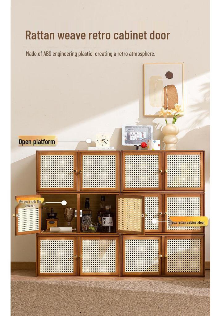 Solid Wood Toy Storage & Rattan Lattice Cabinet