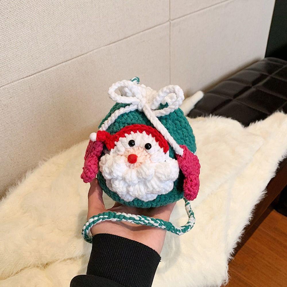 Kriss Kringle Father Christmas Bag Bow Knitting Drawstring Bag Creative Xmas Candy Bag  Party