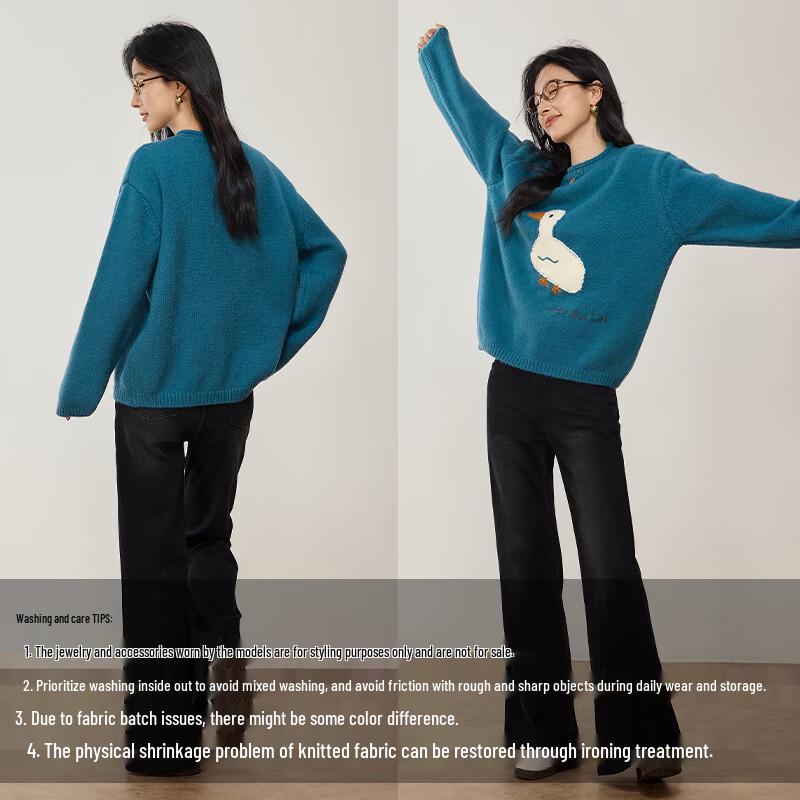 VICTORIA&VERA Women's Little Duck Jacquard Knit Sweater