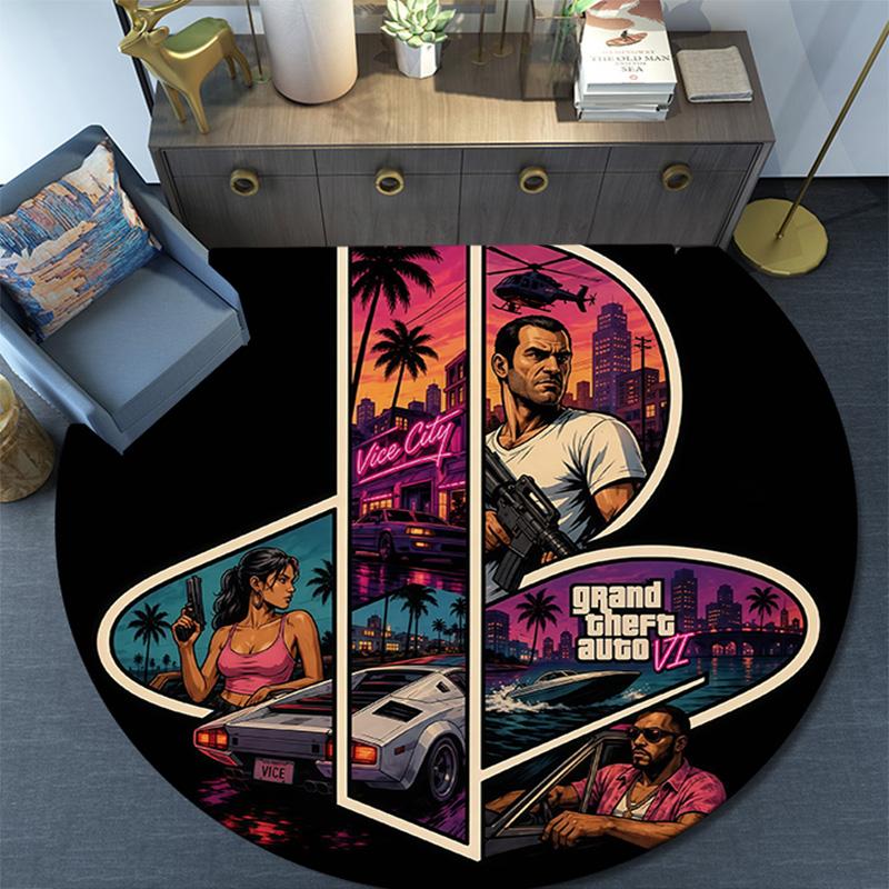 Grand Theft Auto,Round Area Rug,Carpet Rug for Living Room Bedroom Sofa Playroom Decor,Non-slip Floor Mat