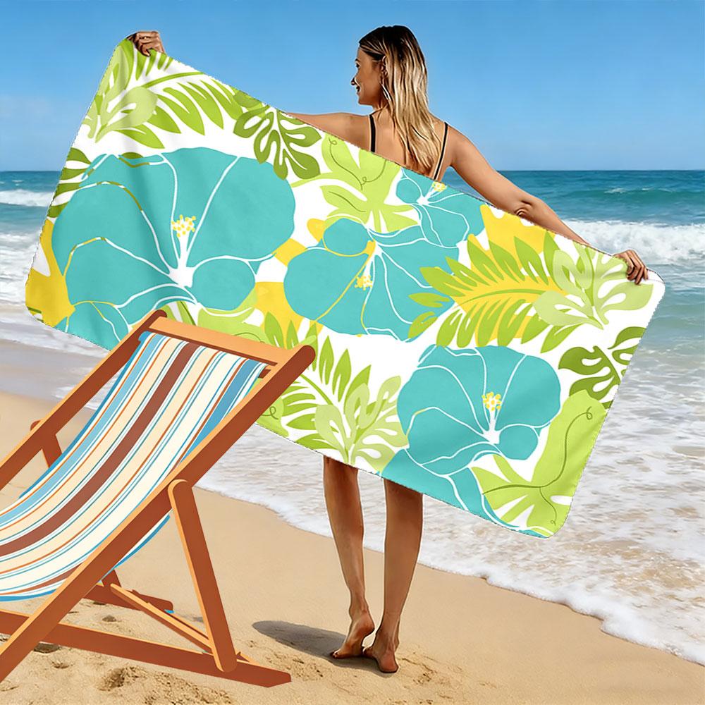 Tropical Blue Flower Pattern Beach Towel Quick-drying for Travel Outdoor Sports Jogging Beach and Swimming