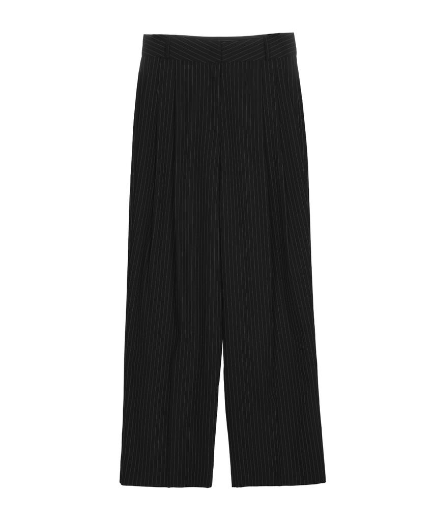 Nigaennikol Tailored Stripe Pintuck Slacks_Black