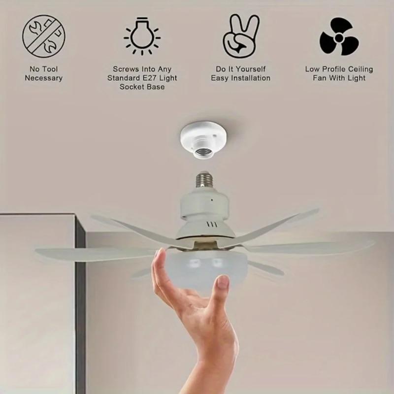 White/Multicolored Ceiling Fan Light with Remote Socket Light with Fan E26 Base in 40W Ceiling Fan with 3 Speeds for Bedroom