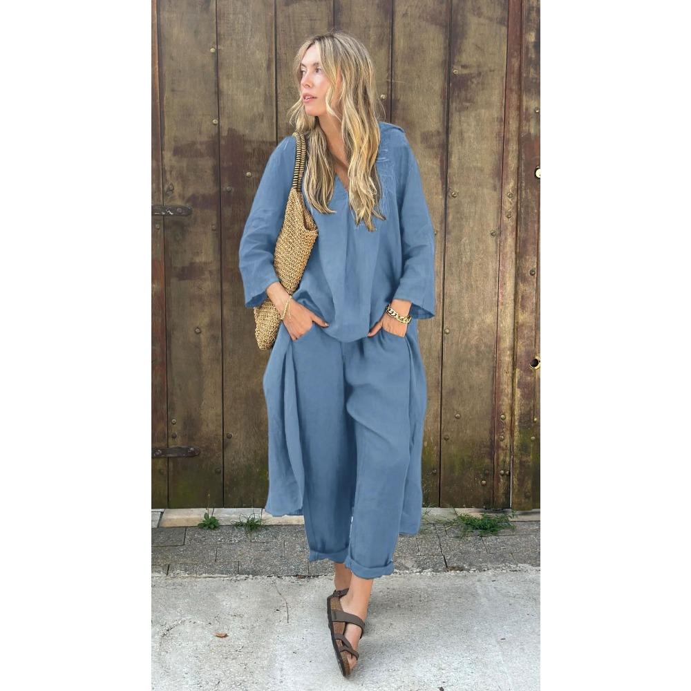Spring New Women's Two-piece Shirt Set Plus-size Shirt Set High-waisted Loose Trousers