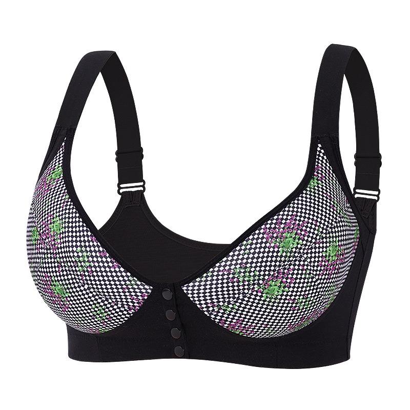 A-Cup-Super Large Size Fashion Printed Bra Size No Steel Rim Front Buckle Underwear