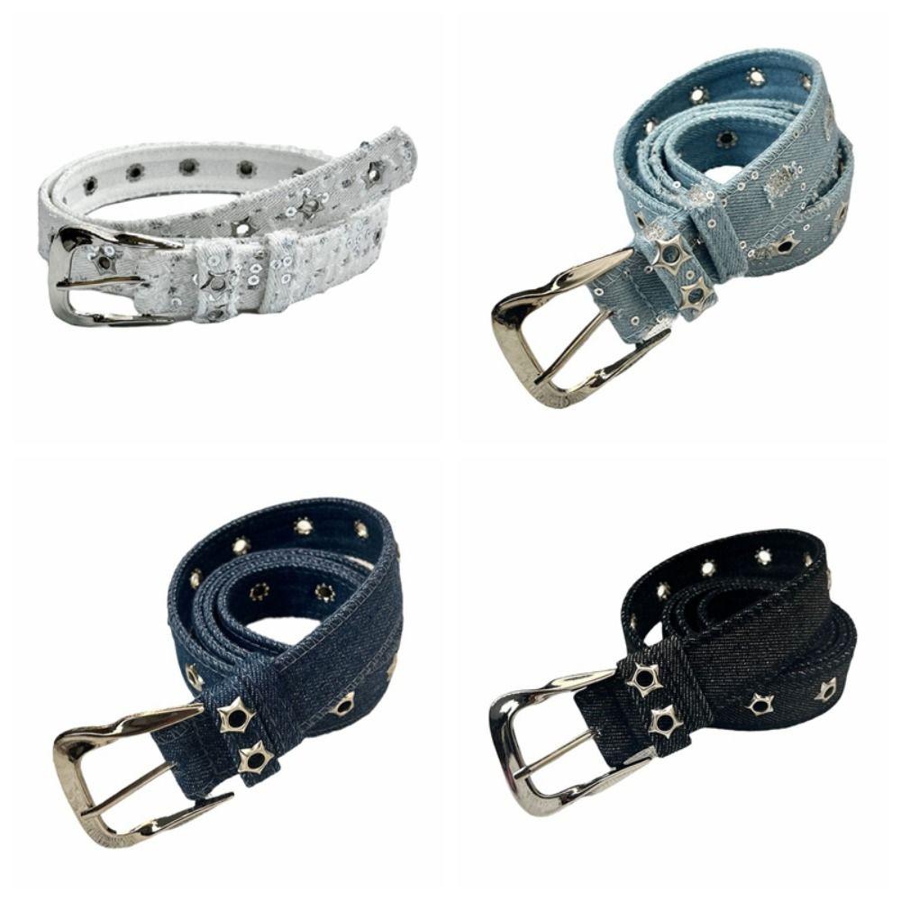 Personality Star Hollowed Pin Buckle Retro Jeans Belt Korean Style Wide Metal Buckle Belts Harajuku Y2k Denim Belt Lady
