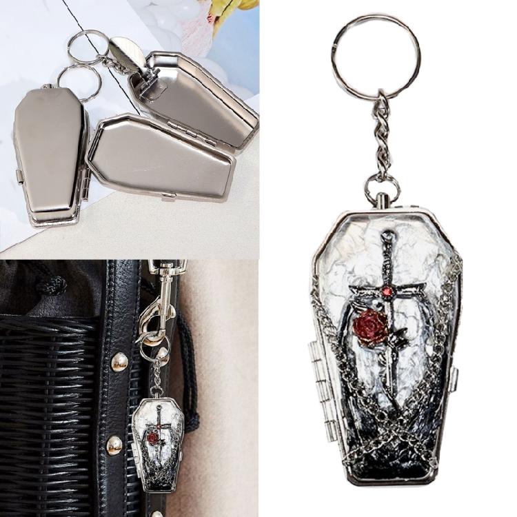 Stainless Steel Coffin Shape Keychain Ashtray Organiser Portable Outdoor Accessory With Secure Storage Compartment