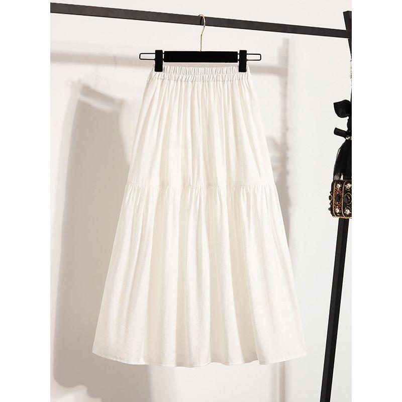 Sweet plus Size Sets Lined White Skirt Pleated Stylish Very Fairy Loose Tight High Waist Slimming A- line Skirt M-4XL