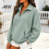 Ribbed Cuff Pullover Women V-Neck Sweatshirt with Kangaroo Pocket, Fit Drop-Shoulder Top, Loose Casual Long Sleeve Top for Autumn Winter Drop Shoulder