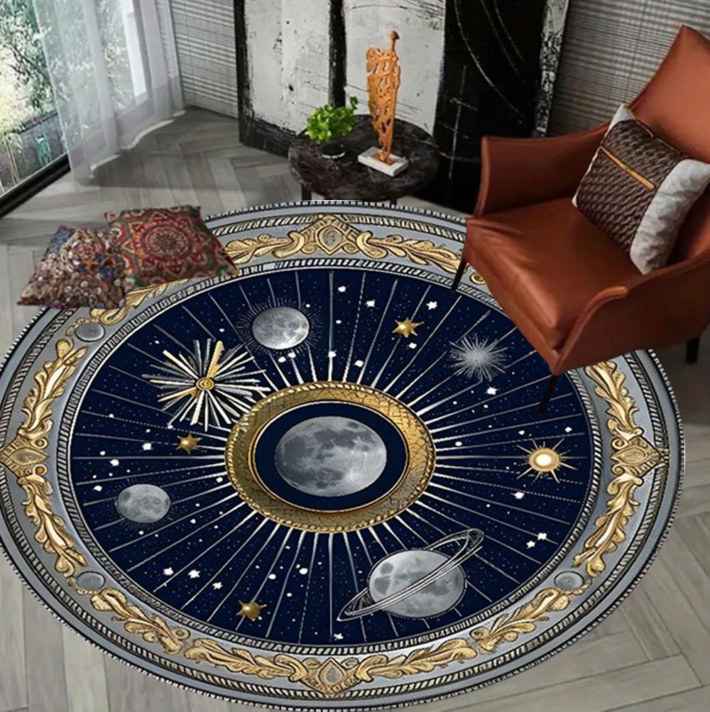 

3D Mysteriou Sun Moon Tarot Mandala Magic Round Area Carpet Rug for Living Room Bedroom Kid Playroom Decor ,Pet Area Rug Non-slip 80X80CM