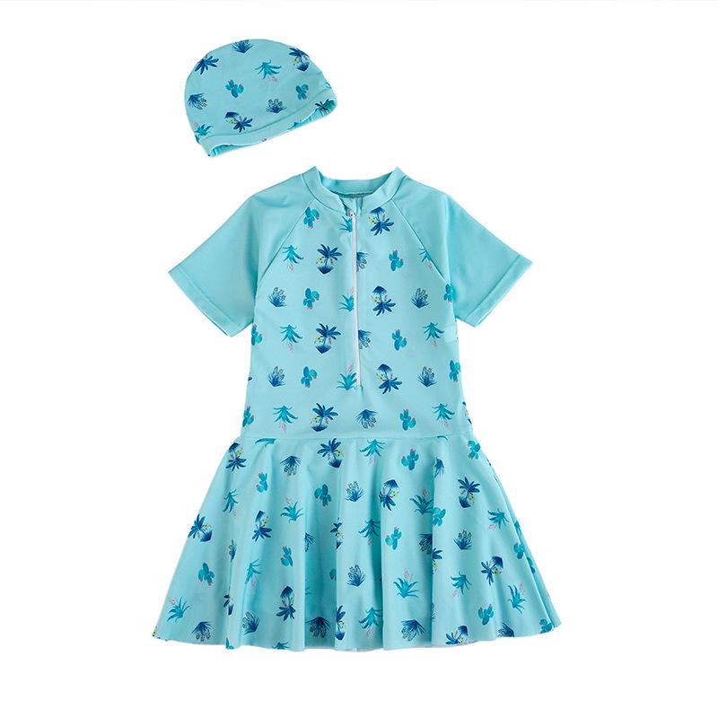 Girls' One-Piece Swimsuit Set with Swim Cap - Toddler & Primary School Sizes for Beach & Hot Springs