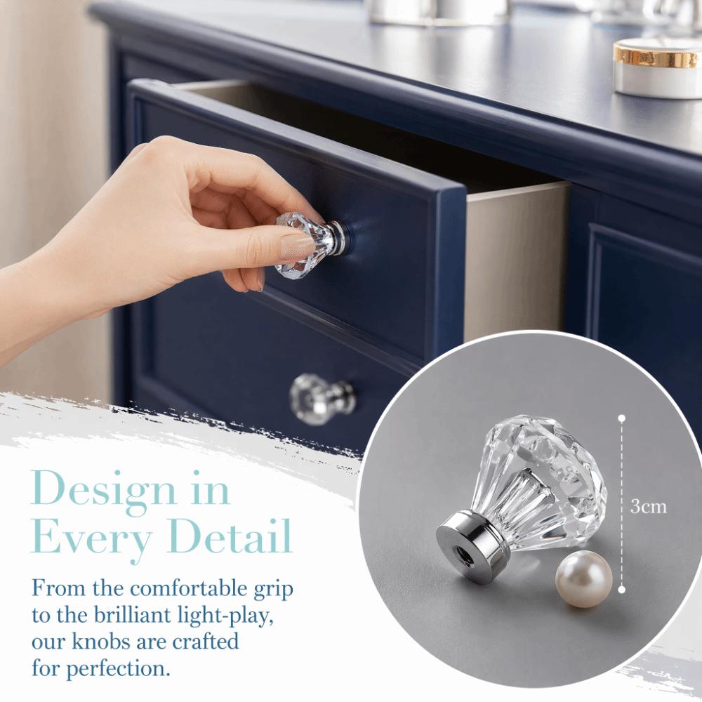 16pcs 25*30mm Cabinet Knobs Crystal Clear Glass Drawer Pulls Diamond Shape Cabinet Handles  Cabinets