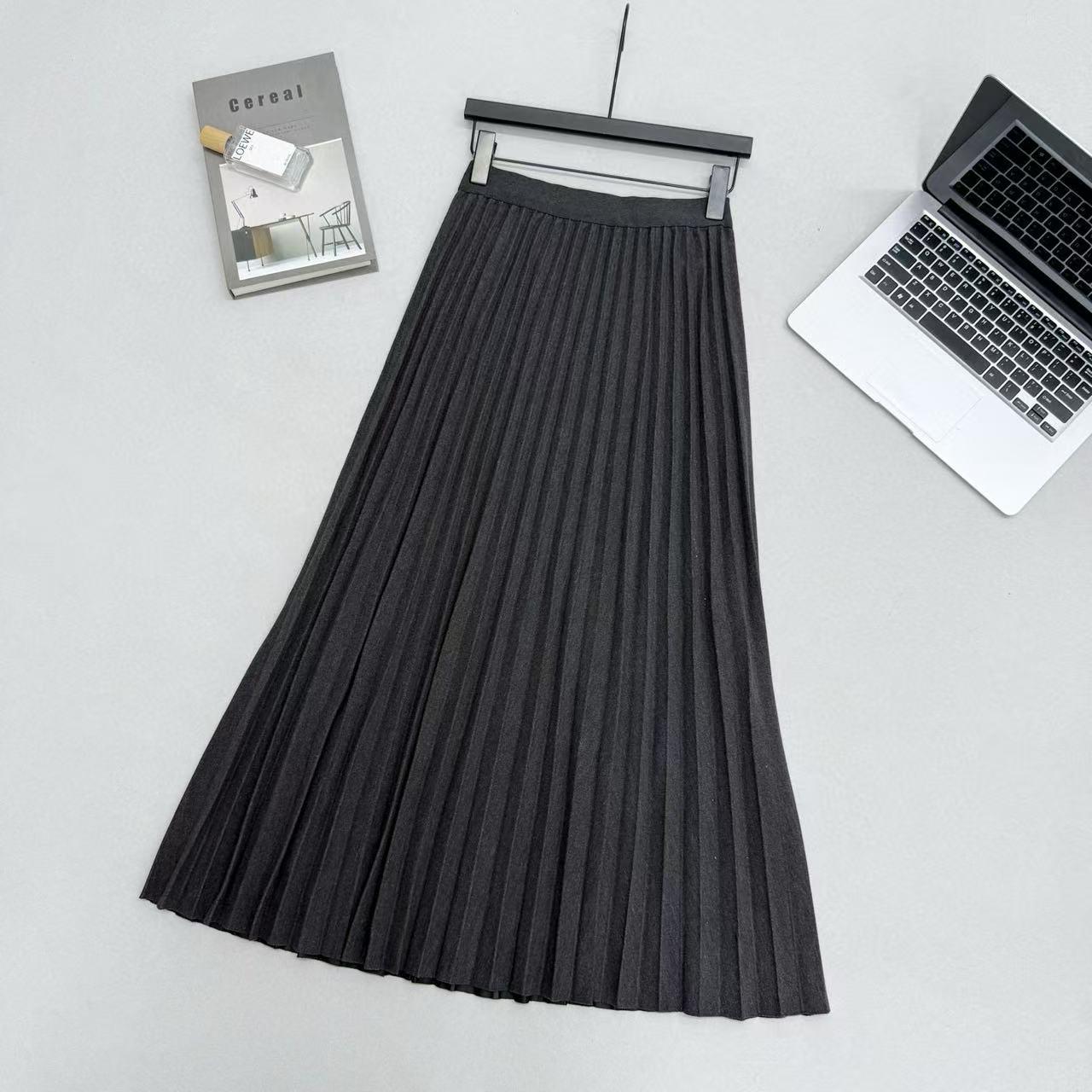 

Autumn & Winter High-Waisted Pleated Wool Skirt - Versatile Slimming Mid-Length with Wide Hem. M Waist 64cm Length 89cm 80-120 jin серый