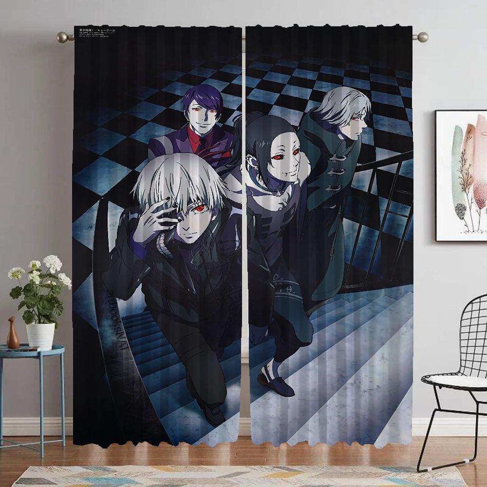 Kitchen Curtains 2 Pieces Tokyo Ghoul Window Curtain for Room 2 Panel Halloween Decoration Partition Home Interior Curtains