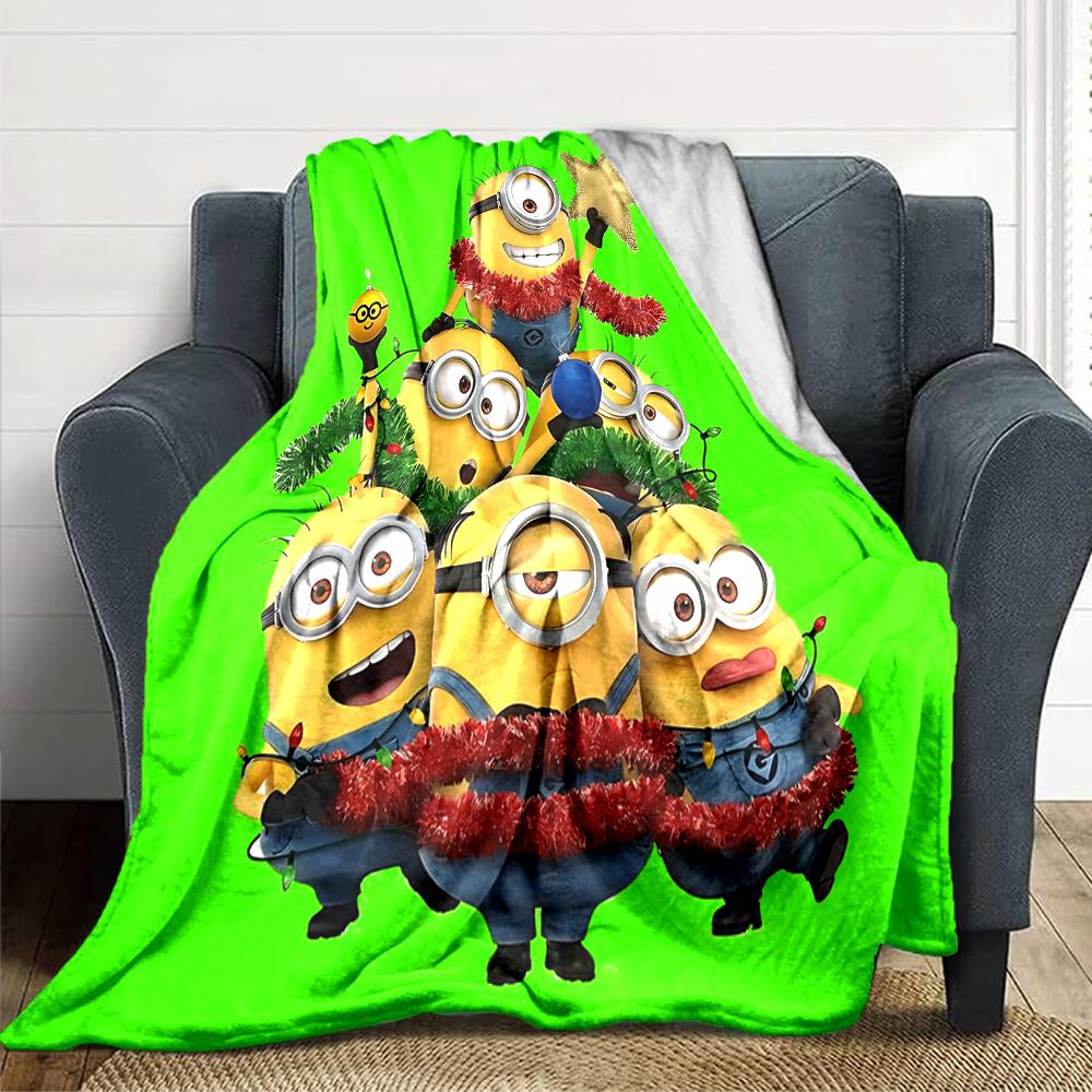 1Pc Christmas Minions Grinch Blanket Soft Throw Blanket For Home Bedroom Bed Sofa Travel Office Solid Christmas Blanket
