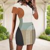 Women Plus Size Round Neck Short Sleeve Abstract Printed Fitted Mini Dress White Purple Gray