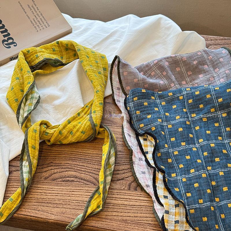 Women's Versatile Plaid Neck Tie Scarf - Sunshade & Stylish Triangle Accessory for Spring/Summer 2025