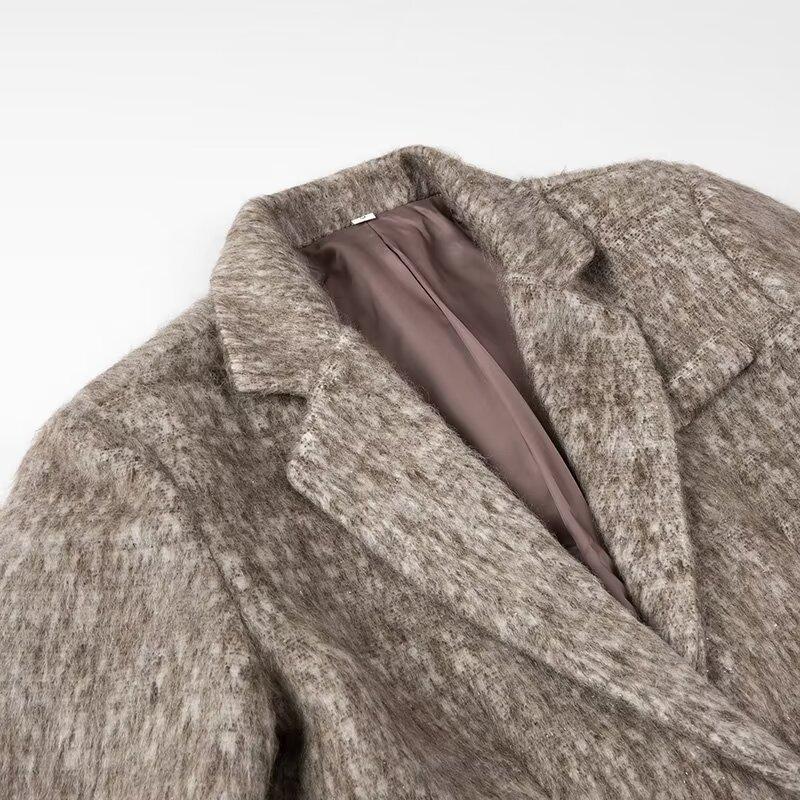 Women's Fashion Lapel Mid-length Suit Coat Autumn Casual Commuting Warm Jacket Elegant Long Sleeve Loose Blazer Coat