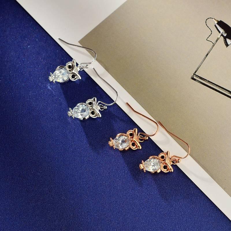 Elegant Rose Gold And Zirconia Owl Stud Earrings For Women Fashionable Animal Style