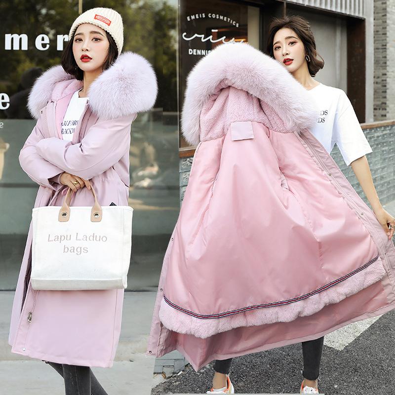 Women's Parker Casual Medium and Long Two Wear Cotton Clothes Winter Slim and Skinny Warm Cotton Jacket Women