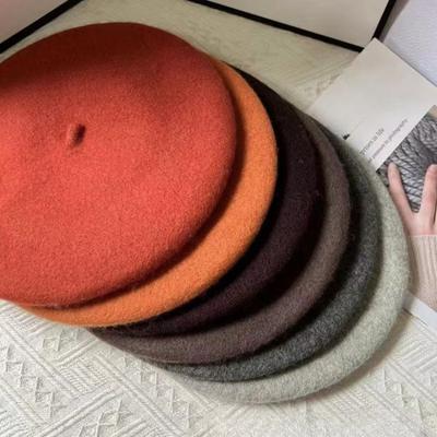 Solid Color Versatile Classic Beret Autumn Winter Artistic Painter Hats Pink Wool Bud Hat for Women