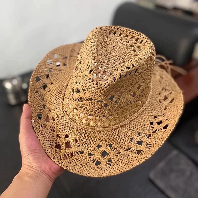 Classic Straw Sun Hat For Women With Wide Brim Handmade Breathable Summer Sun Protective Cap