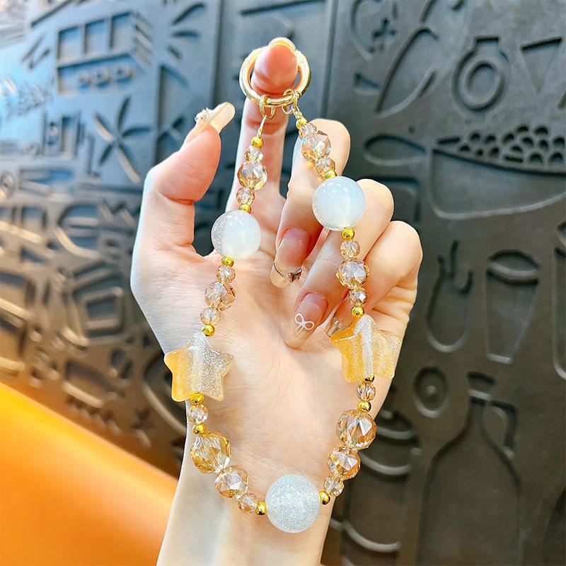 Flash Beaded Mobile Phone Chain Crystal Bow Key Bag Lanyard Pearl Mobile Phone Lanyard Small Gift