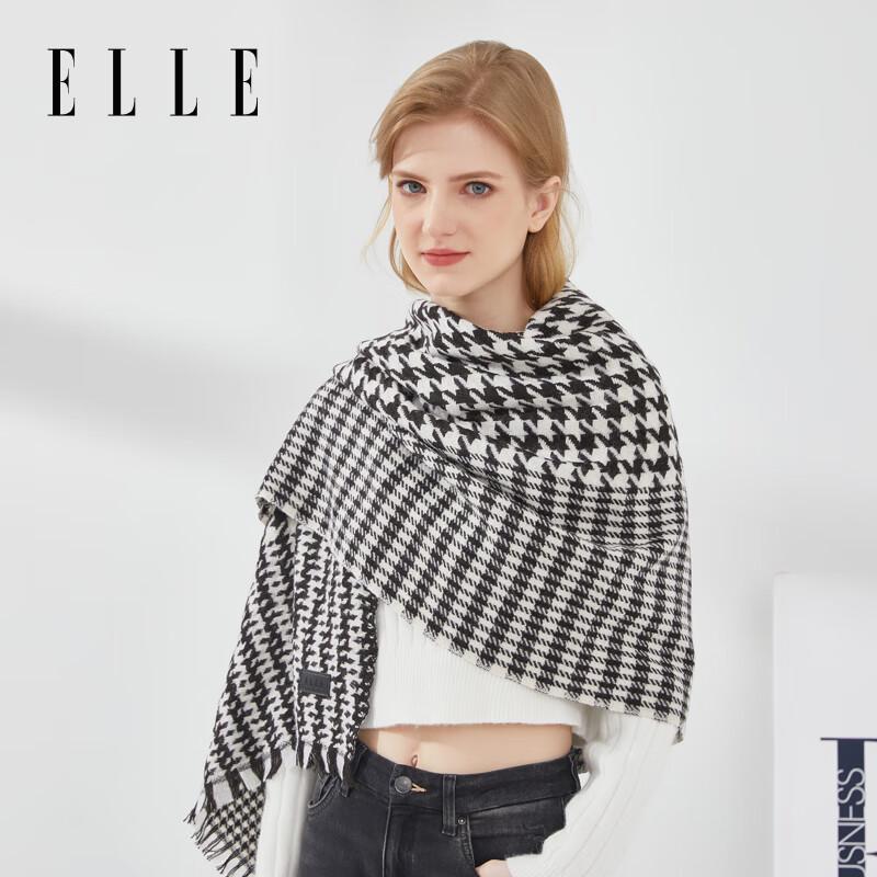 ELLE 100% Wool Houndstooth Scarf & Shawl Gift Set